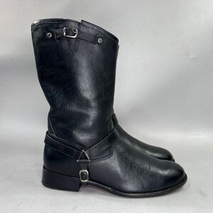 Ariat Bedford Boots Womens Size 8 Black Leather Harness Engineer Mid Calf Buckle
